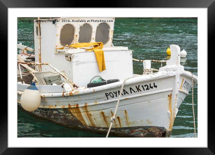 Greek Fishing Boat Framed Mounted Print by Mary Fletcher