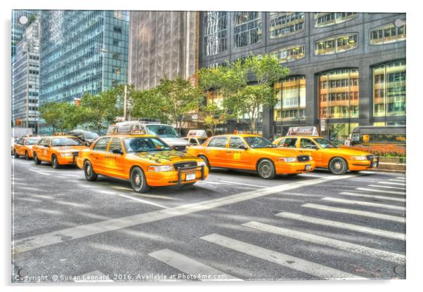 New York Cabs Acrylic by Susan Leonard