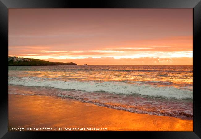 Fistral Beach Sunset, Newquay Framed Print by Diane Griffiths