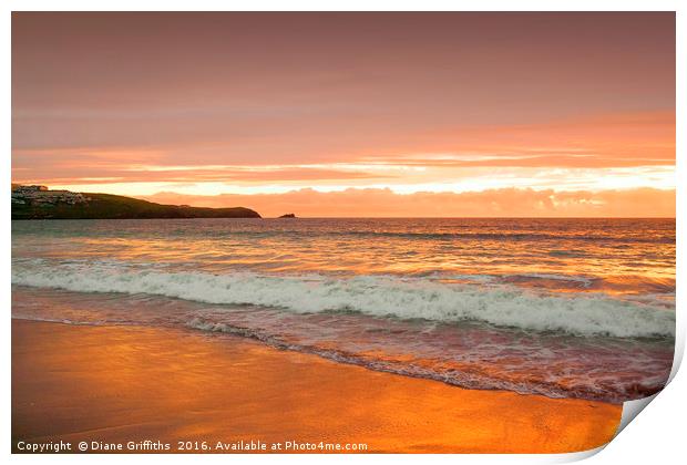 Fistral Beach Sunset, Newquay Print by Diane Griffiths