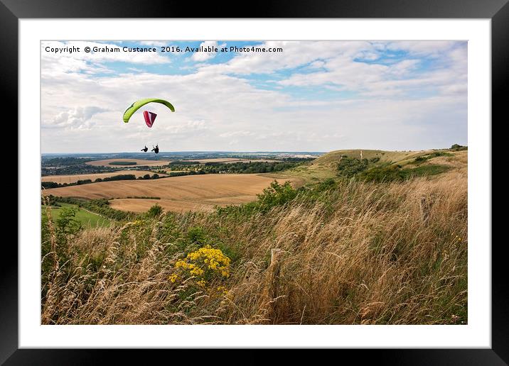 Dunstable Downs Paragliding Framed Mounted Print by Graham Custance
