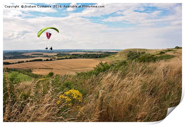 Dunstable Downs Paragliding Print by Graham Custance