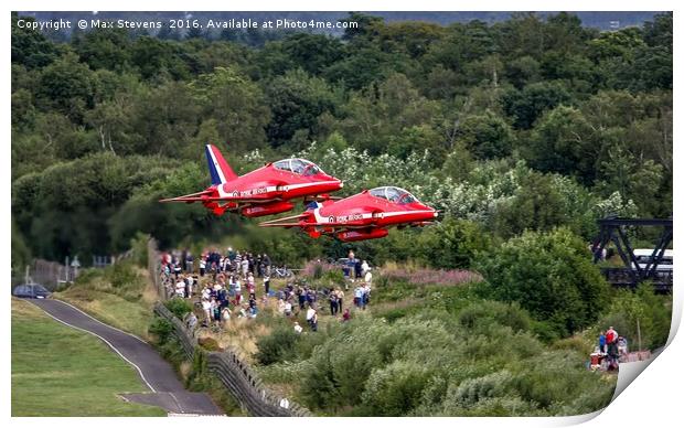Classic Red Arrows take off at Farnborough Print by Max Stevens