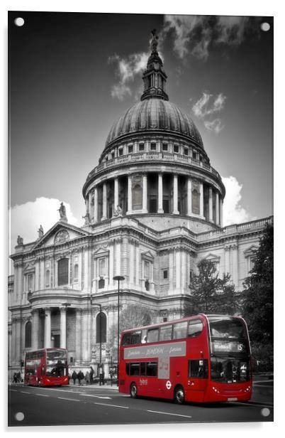 LONDON St. Paul’s Cathedral & Red Bus Acrylic by Melanie Viola