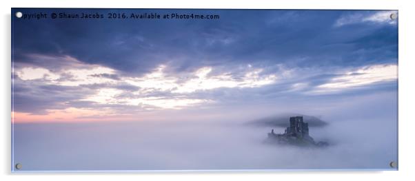 Corfe castle misty morning  Acrylic by Shaun Jacobs