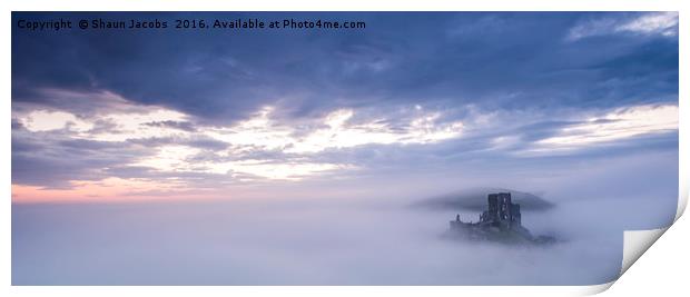 Corfe castle misty morning  Print by Shaun Jacobs