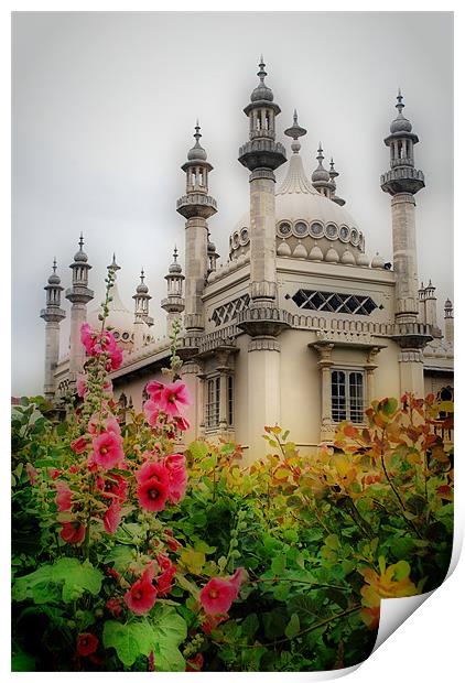 Brighton Royal Pavilion Behind Flowers Print by Karen Martin