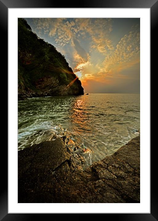 Sunset at Lee Abbey Bay Framed Mounted Print by graham young