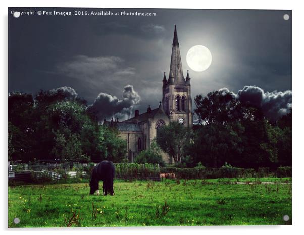  moonlight and church bury lancashire Acrylic by Derrick Fox Lomax