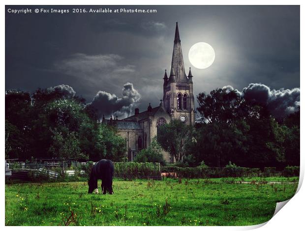  moonlight and church bury lancashire Print by Derrick Fox Lomax