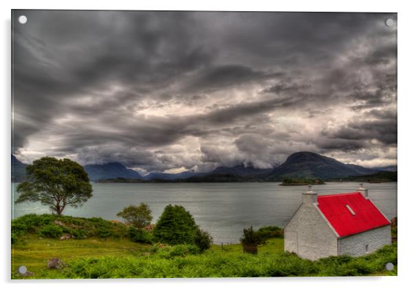 Red Roofed Cottage and Loch Shieldaig Acrylic by Derek Beattie