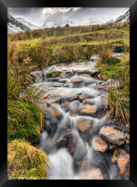 Winter Stream Snowdonia  Framed Print by Adrian Evans