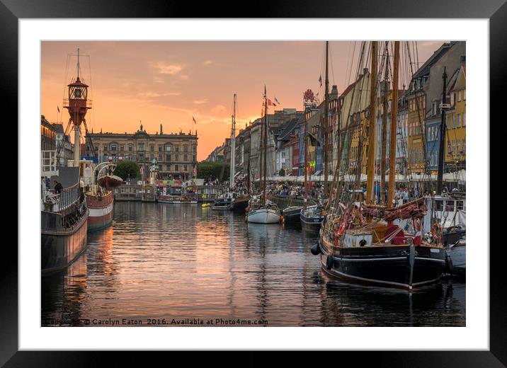 Nyhavn sunset, Copenhagen, Denmark Framed Mounted Print by Carolyn Eaton
