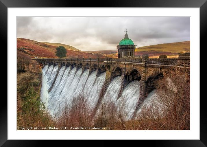 Craig Goch dam in full flow Framed Mounted Print by Russell Burton