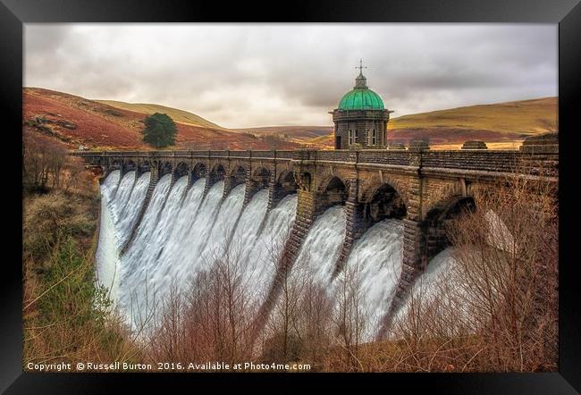 Craig Goch dam in full flow Framed Print by Russell Burton