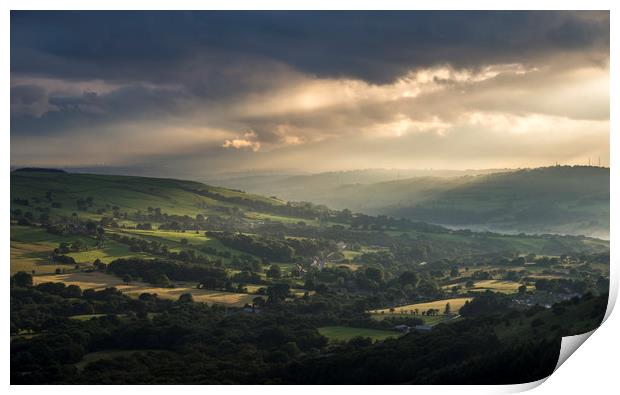 Soft sunbeams over an English landscape Print by Andrew Kearton