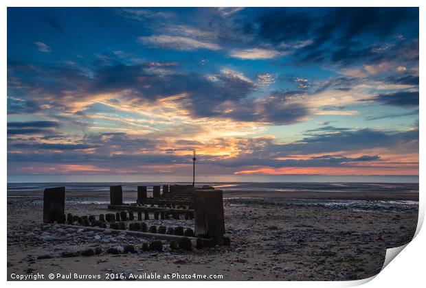 Hunstanton sunset with Goyne, Norfolk coastline Print by Paul Burrows