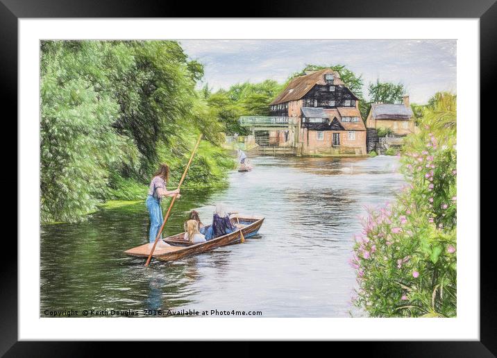 Punting by the Mill Framed Mounted Print by Keith Douglas