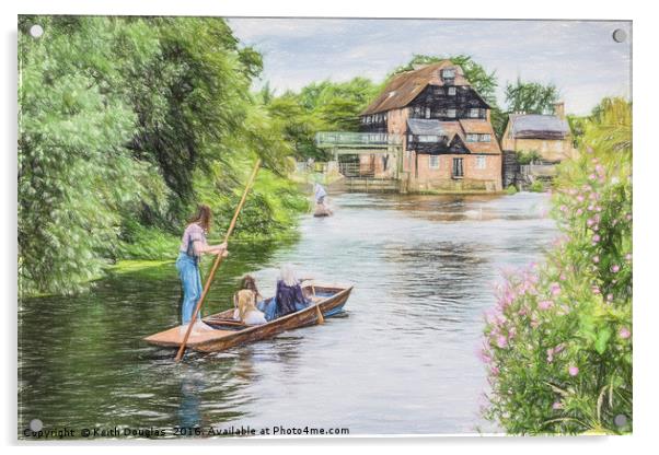 Punting by the Mill Acrylic by Keith Douglas