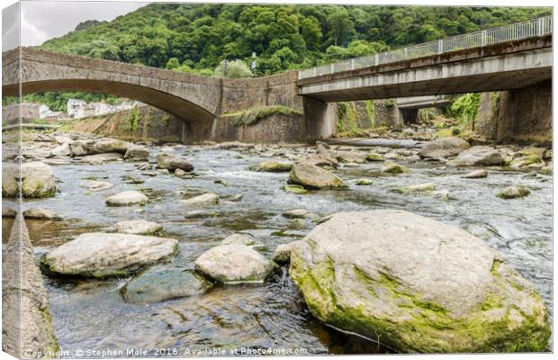 West Lyn and East Lyn Rivers meet at Lynmouth Canvas Print by Stephen Mole