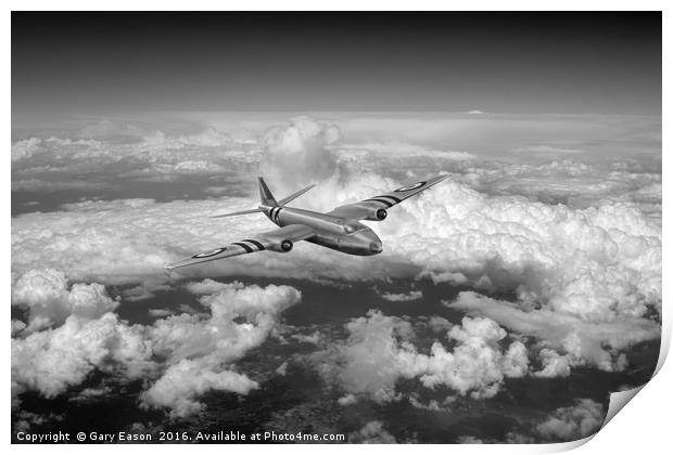 Canberra over the Med black and white version Print by Gary Eason