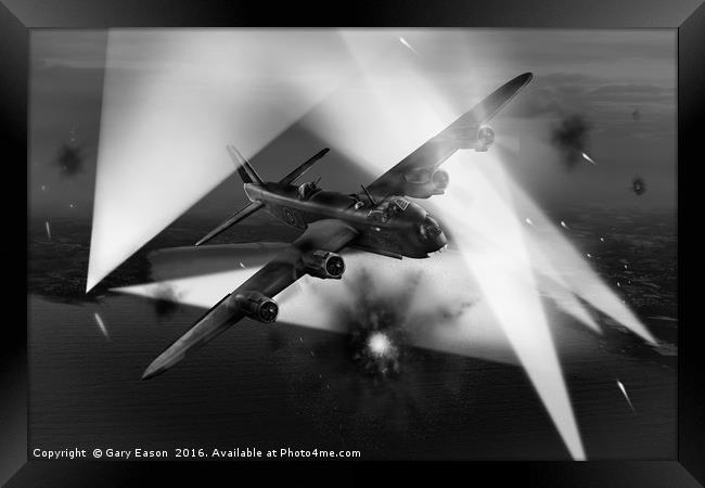 Short Stirling LK386 battling through B&W version Framed Print by Gary Eason