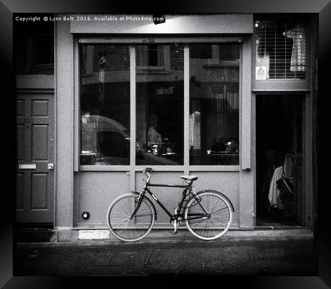 Shop Front with Bicycle Framed Print by Lynn Bolt