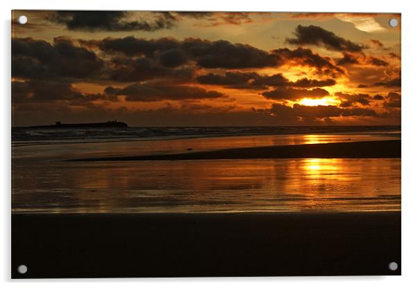 Dawn on Bamburgh beach Acrylic by Ray Fidler