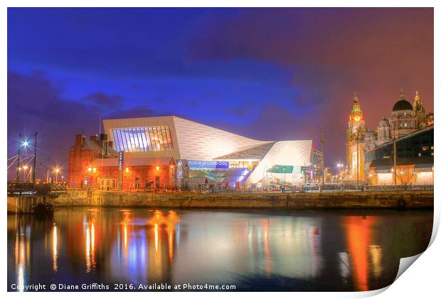 Liverpool at night Print by Diane Griffiths
