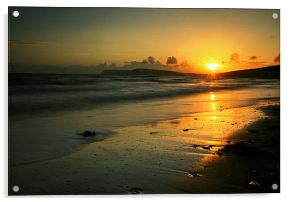 Orange Sunset Over Freshwater Bay, Isle of Wight Acrylic by Simon Gladwin