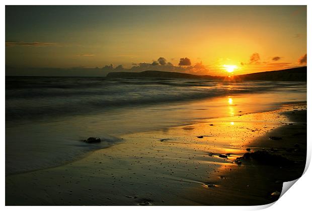 Orange Sunset Over Freshwater Bay, Isle of Wight Print by Simon Gladwin