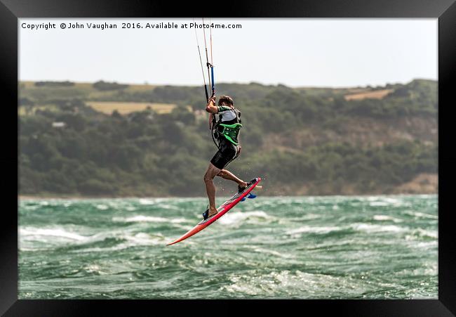 Kite Surfing Framed Print by John Vaughan