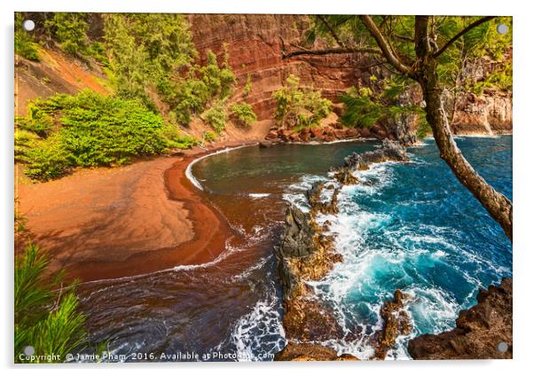 The exotic and stunning Red Sand Beach on Maui Acrylic by Jamie Pham