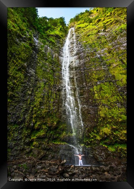 The spectacular and large Waimoku Falls in Maui. Framed Print by Jamie Pham