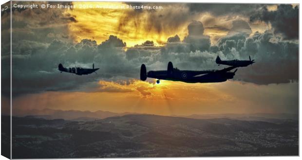 Lancaster bomber and spitfires Canvas Print by Derrick Fox Lomax