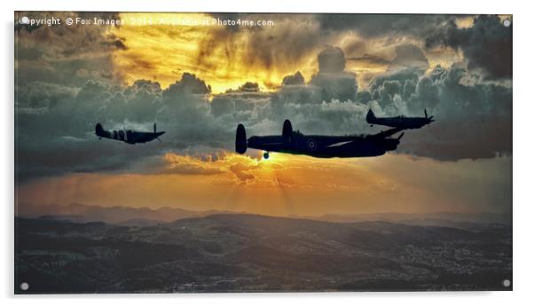 Lancaster bomber and spitfires Acrylic by Derrick Fox Lomax