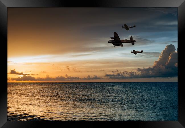 Lancaster Spitfire Hurricane Sunset Framed Print by J Biggadike