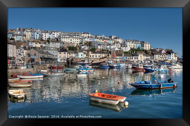 Early morning reflections at Brixham Harbour Framed Print by Rosie Spooner