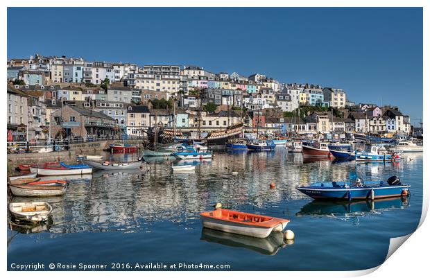 Early morning reflections at Brixham Harbour Print by Rosie Spooner