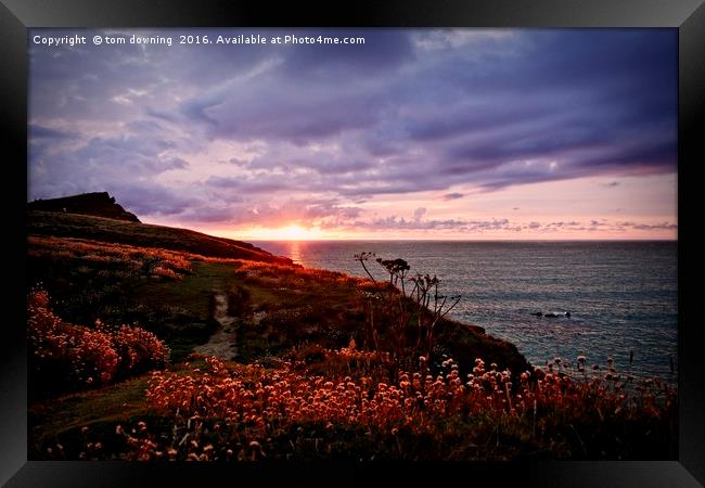 Porth Sunset Framed Print by tom downing