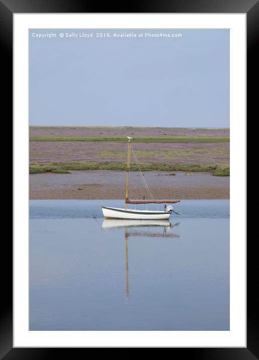 Single white boat Framed Mounted Print by Sally Lloyd