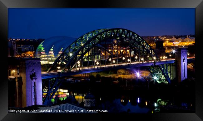 Tyne Bridge at Night Framed Print by Alan Crawford