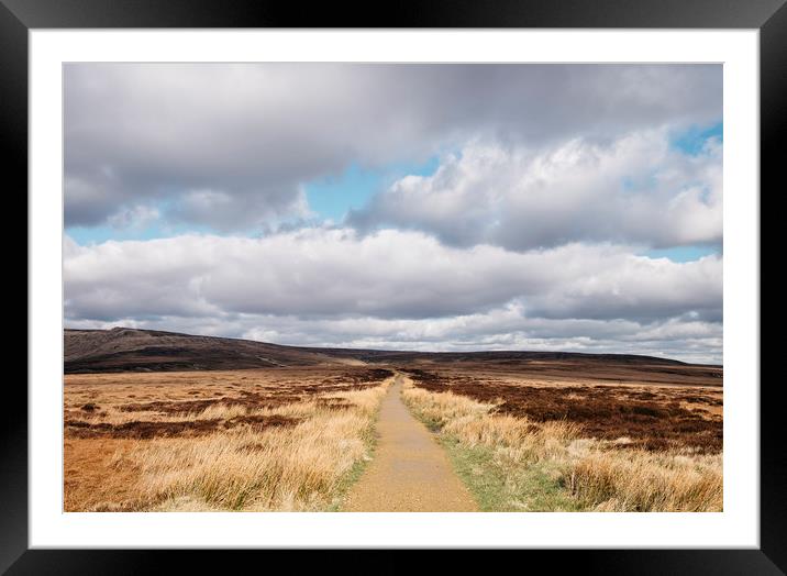 Footpath through moorland on Bleaklow, Derbyshire, Framed Mounted Print by Liam Grant