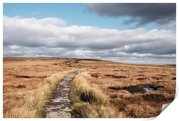 Footpath through moorland on Bleaklow, Derbyshire, Print by Liam Grant