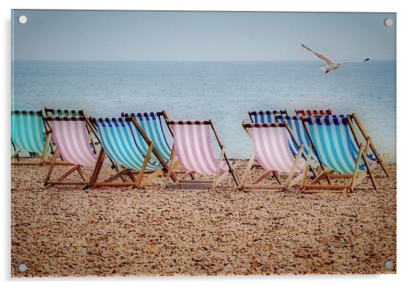 Deckchairs on the Beach Acrylic by Karen Martin