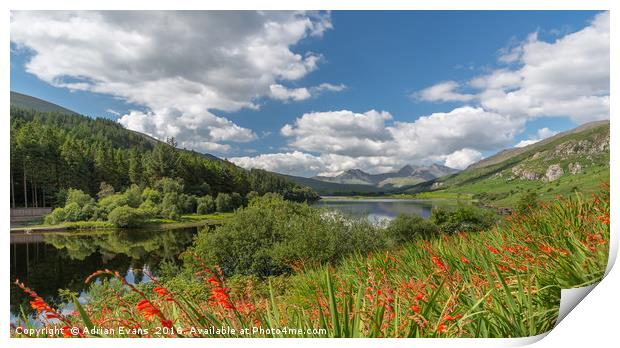 Mymbyr Lakes Snowdonia Wales  Print by Adrian Evans