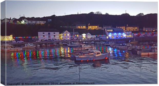 Porthleven Cornwall harbour illuminations at dusk  Canvas Print by Alexandra Stevens