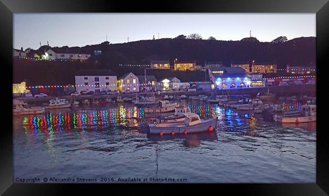 Porthleven Cornwall harbour illuminations at dusk  Framed Print by Alexandra Stevens