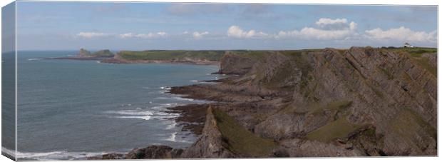 Panorama of Worms Head and The Knave Canvas Print by Leighton Collins