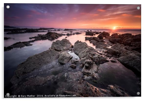 Sunset on Widemouth Bay Acrylic by Gary Mather